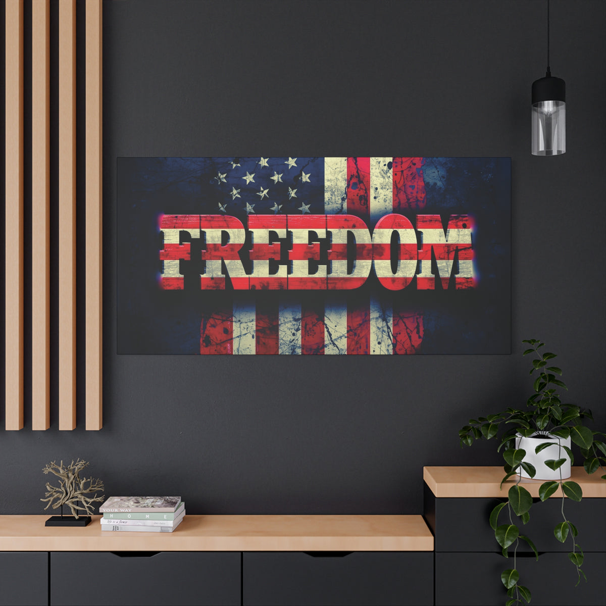 Freedom Canvas Wall Art - Patriotic Vintage American Flag - Gallery Wrapped - Red White Blue - 35 Sizes Available