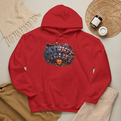Patriot Fit Life Halloween Hoodie - Haunted Marquee Flag Graphic | Skeleton Pumpkin | Unisex S-5XL