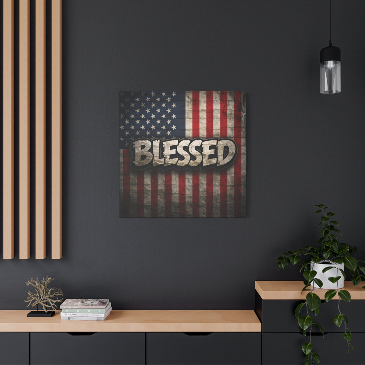 Blessed Vintage American Flag Canvas Wall Art - Patriotic Home Decor