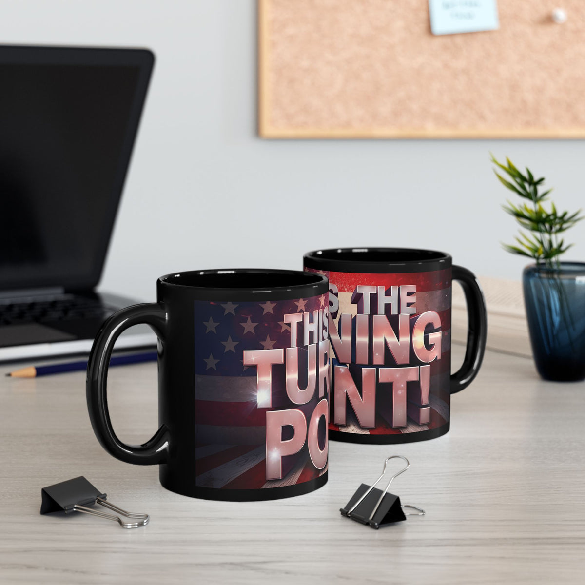 The Turning Point Black Ceramic Mug - Motivational American Flag Design