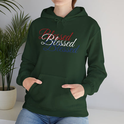 Blessed Hoodie - Patriotic Red White Blue - Unisex Pullover - Front & Back Print - S-5XL
