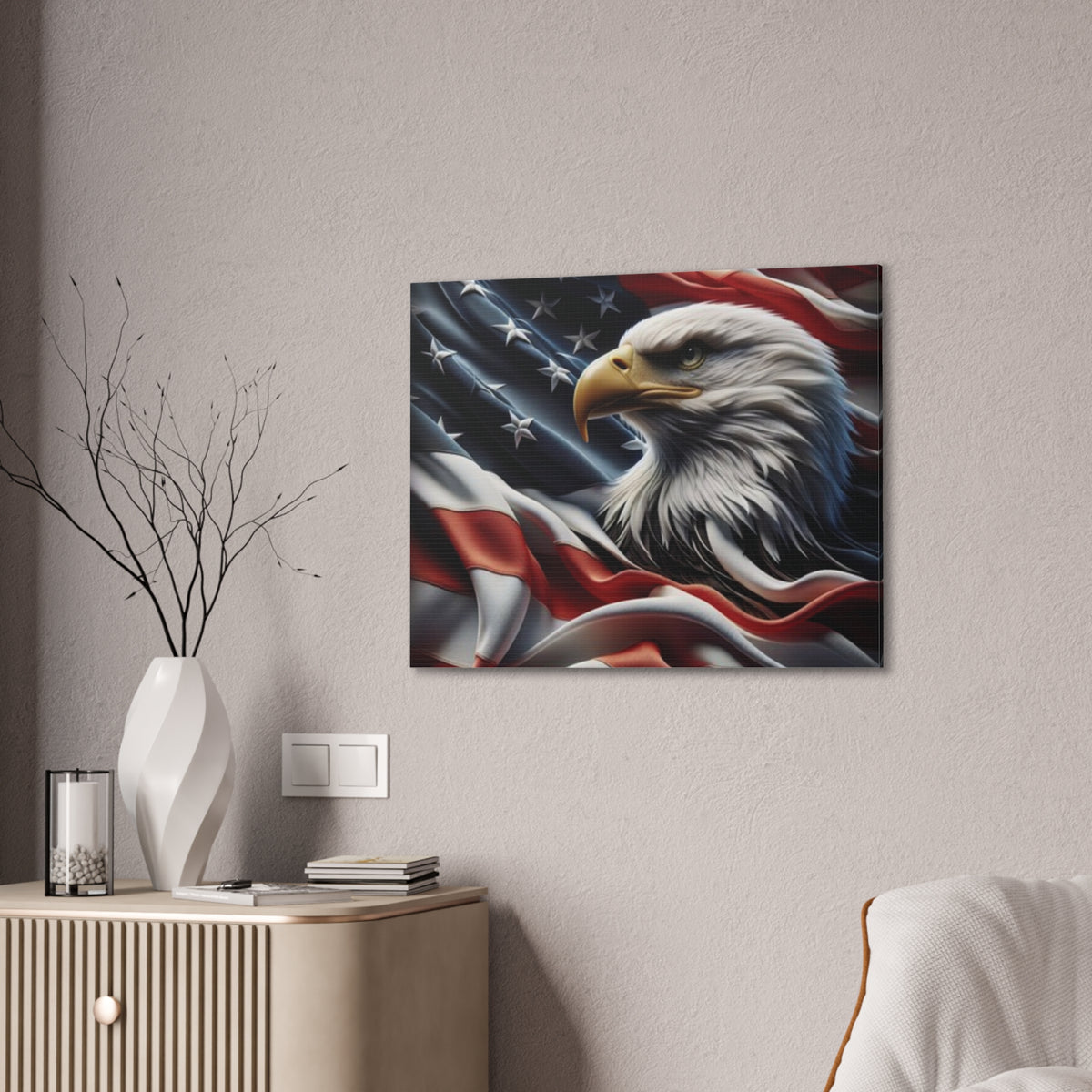 Patriotic Eagle Canvas Wall Art - American Flag Background - USA Decor