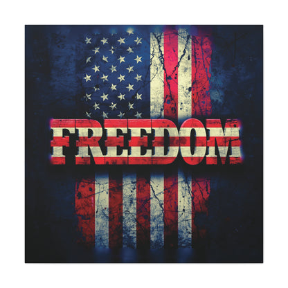 Freedom Canvas Wall Art - Patriotic Vintage American Flag - Gallery Wrapped - Red White Blue - 35 Sizes Available
