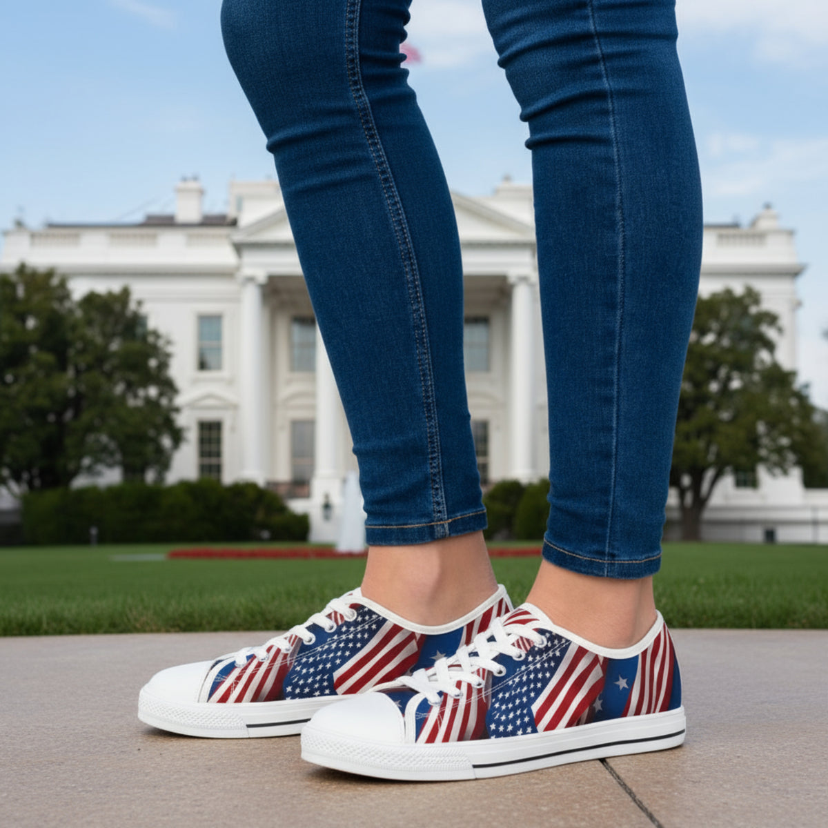 Patriotic - Women's Low Top Sneakers - Stars & Stripes Design - White Sole & Black Sole to Choose From