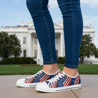 Patriotic - Women's Low Top Sneakers - Stars & Stripes Design - White Sole & Black Sole to Choose From