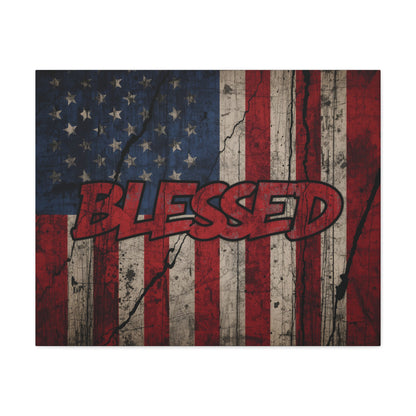 Blessed Canvas Wall Art - Vintage American Flag - Gallery Wrapped - Patriotic Americana Decor - Rustic Flag Art - 35 Sizes