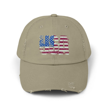 USA Distressed Flag Cap - Unisex Cotton Twill Hat - Patriotic Headwear