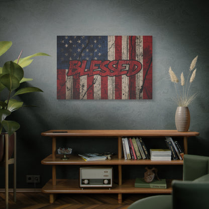 Blessed Canvas Wall Art - Vintage American Flag - Gallery Wrapped - Patriotic Americana Decor - Rustic Flag Art - 35 Sizes