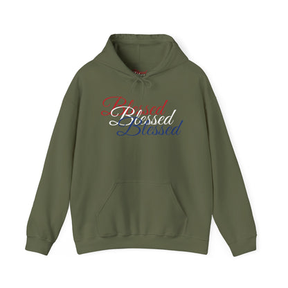 Blessed Hoodie - Patriotic Red White Blue - Unisex Pullover - Front & Back Print - S-5XL