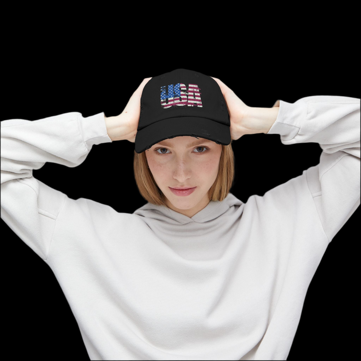 USA Distressed Flag Cap - Unisex Cotton Twill Hat - Patriotic Headwear