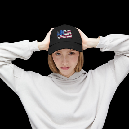 USA Distressed Flag Cap - Unisex Cotton Twill Hat - Patriotic Headwear