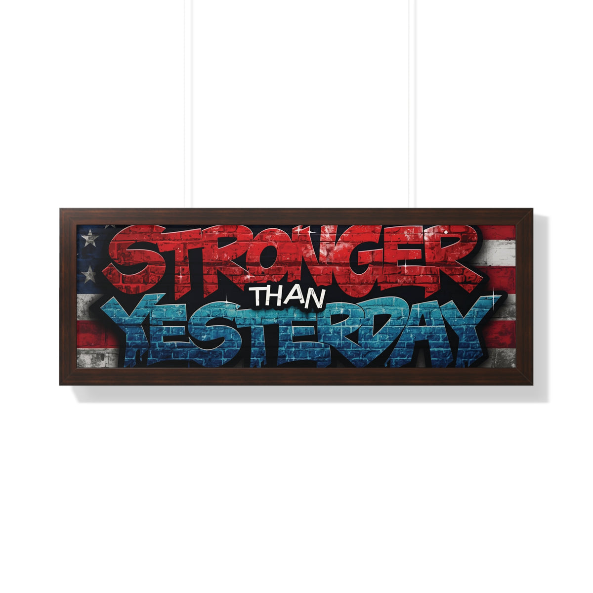 Patriotic Stronger Than Yesterday - Red White Blue - Wall Art Print, Framed Horizontal Poster, Inspirational Home Decor, Gift for Veterans, Americana Decor, Motivational Art