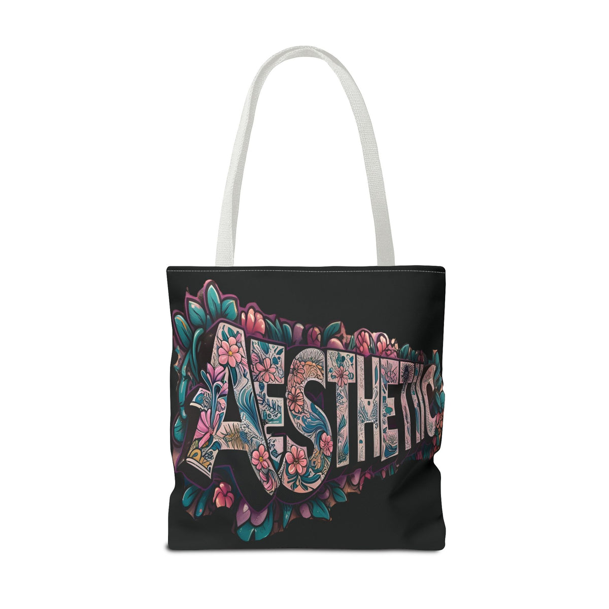 Aesthetic Black Floral Tote Bag - Eco-Friendly Shopping Bag - 3 Sizes