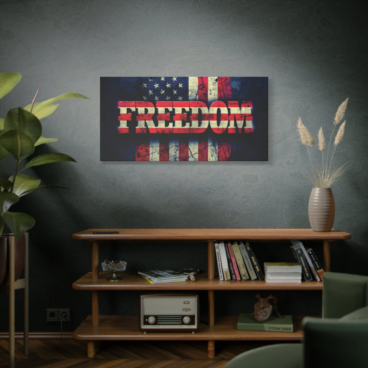 Freedom Canvas Wall Art - Patriotic Vintage American Flag - Gallery Wrapped - Red White Blue - 35 Sizes Available