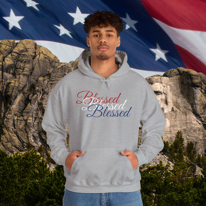 Blessed Hoodie - Patriotic Red White Blue - Unisex Pullover - Front & Back Print - S-5XL