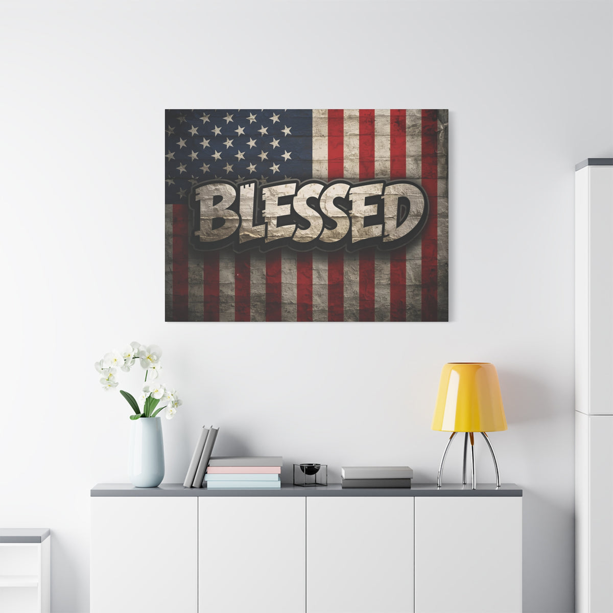 Blessed Vintage American Flag Canvas Wall Art - Patriotic Home Decor