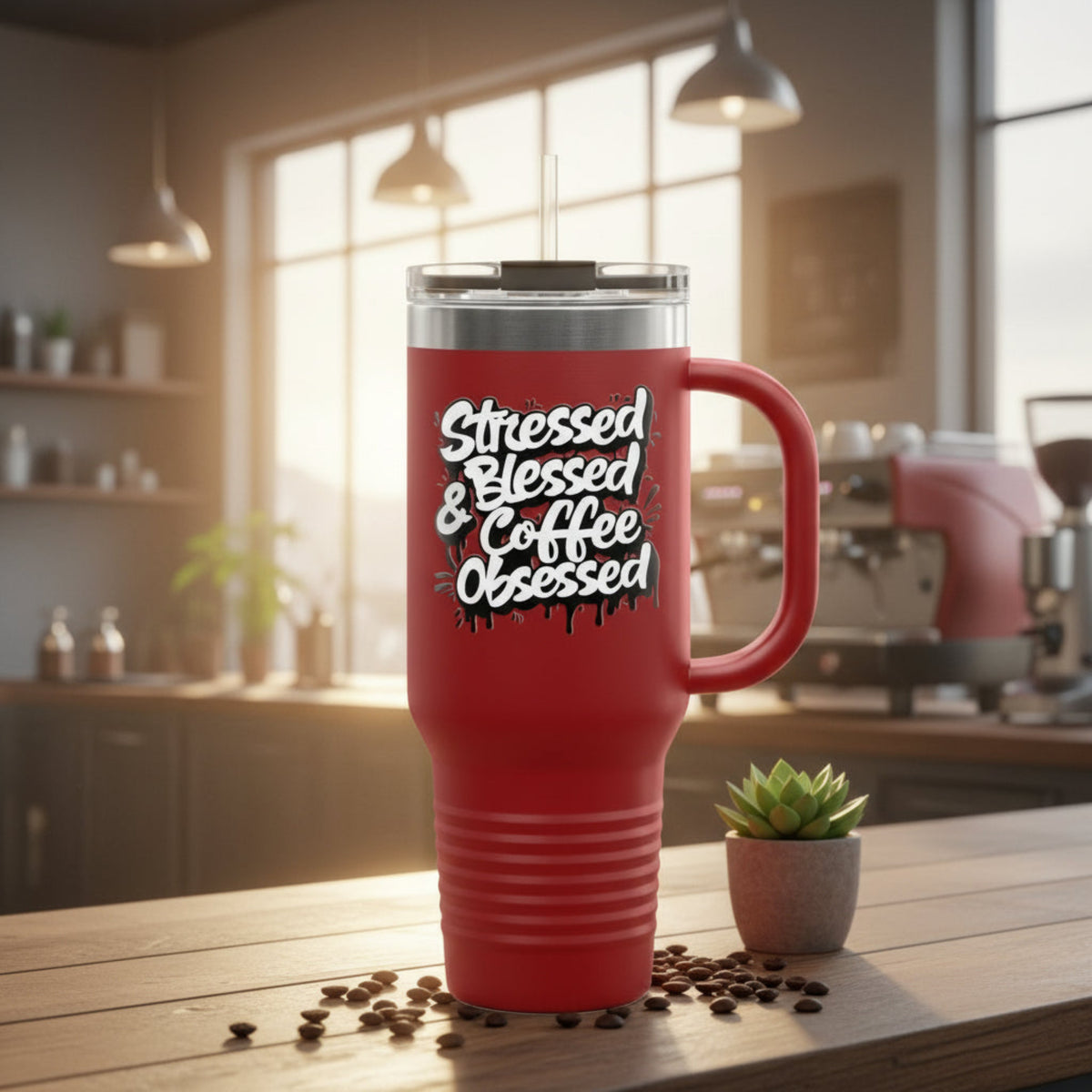 Stressed Blessed & Coffee Obsessed 40oz Travel Mug - Insulated - 7 Colors