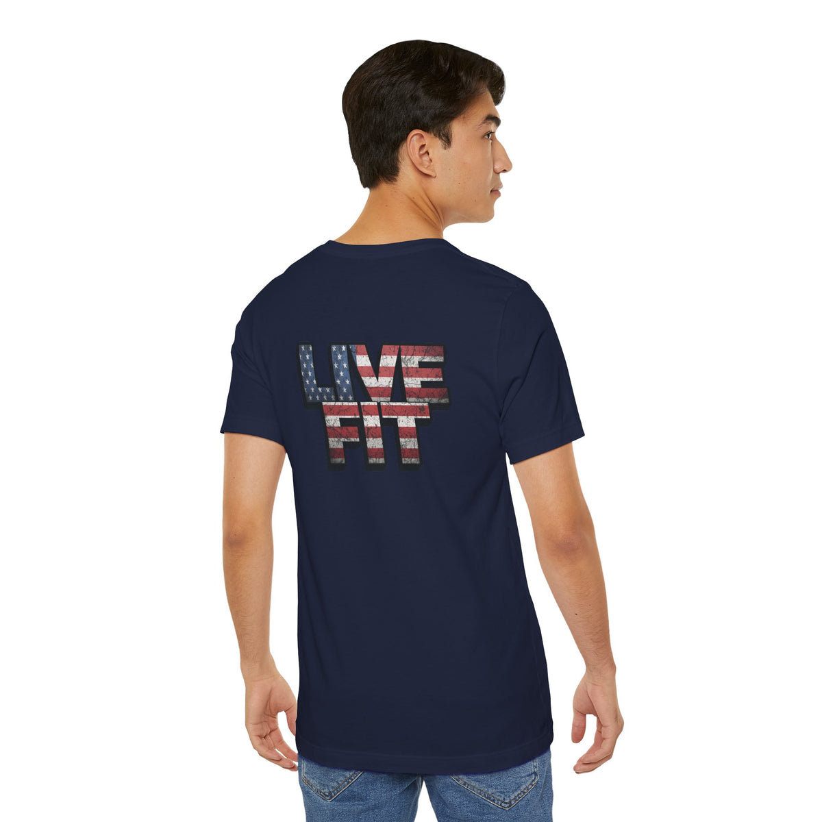 LIVE FIT Patriotic T-Shirt - American Flag Red White Blue - Unisex Fitness Tee