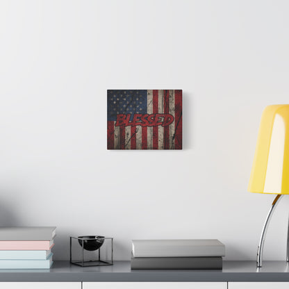 Blessed Canvas Wall Art - Vintage American Flag - Gallery Wrapped - Patriotic Americana Decor - Rustic Flag Art - 35 Sizes