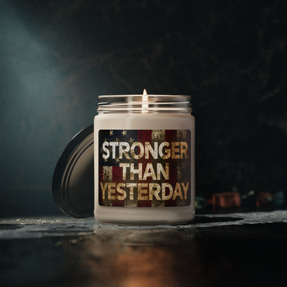 Stronger Than Yesterday Scented Soy Candle - 9oz - Patriotic American Flag - Motivational Home Decor Gift