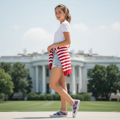 Patriotic - Women's Low Top Sneakers - Stars & Stripes Design - White Sole & Black Sole to Choose From