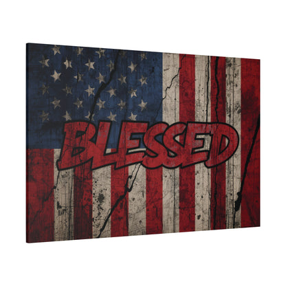 Blessed Canvas Wall Art - Vintage American Flag - Gallery Wrapped - Patriotic Americana Decor - Rustic Flag Art - 35 Sizes