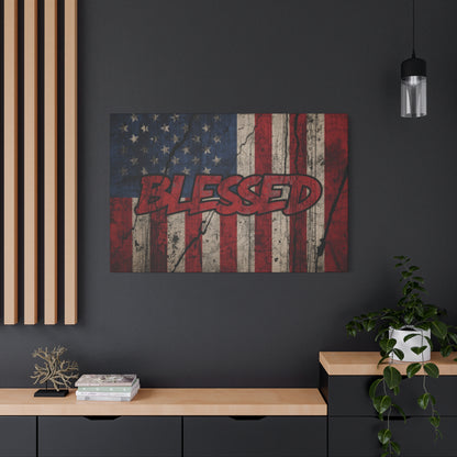 Blessed Canvas Wall Art - Vintage American Flag - Gallery Wrapped - Patriotic Americana Decor - Rustic Flag Art - 35 Sizes