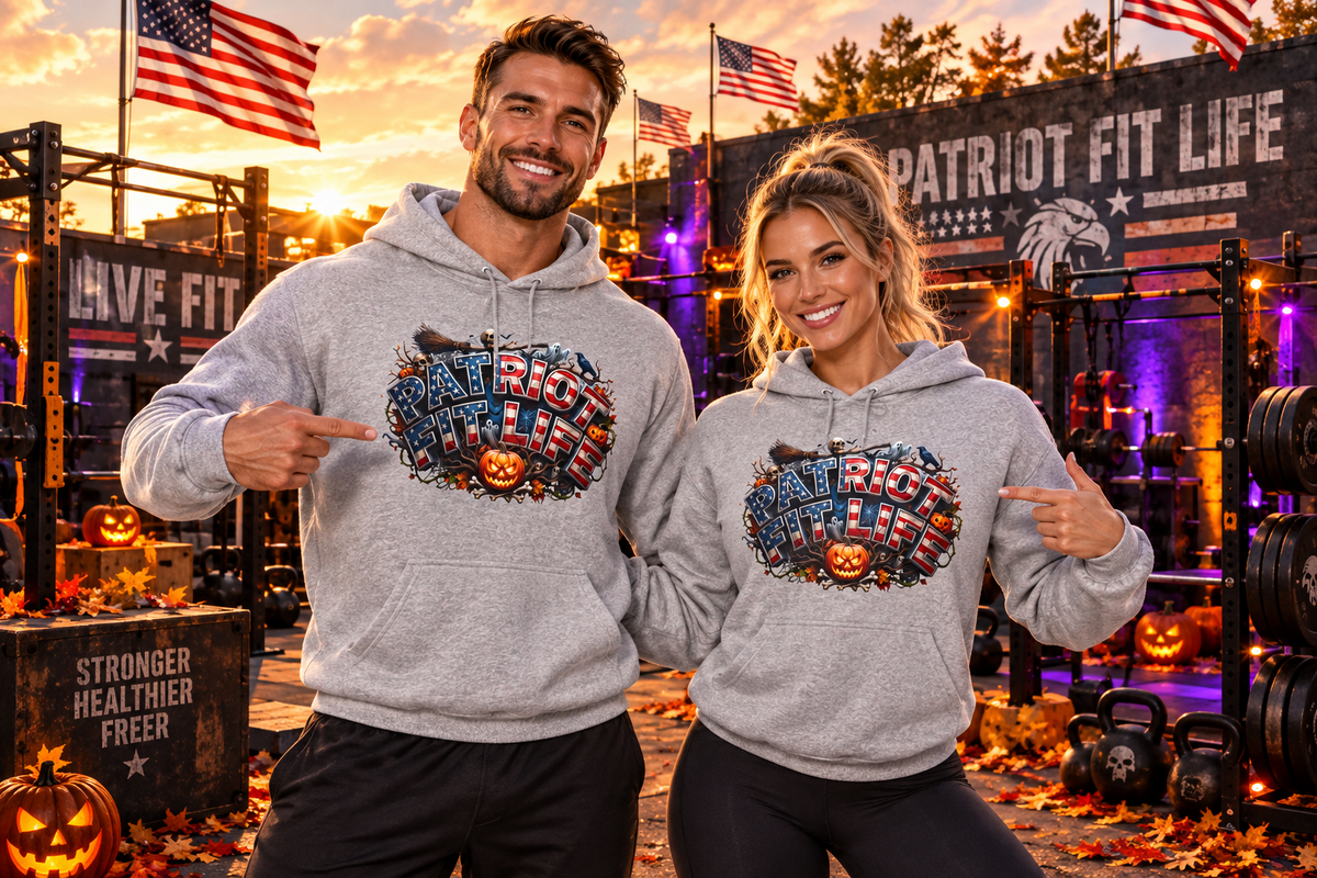 Patriot Fit Life Halloween Hoodie - Haunted Marquee Flag Graphic | Skeleton Pumpkin | Unisex S-5XL