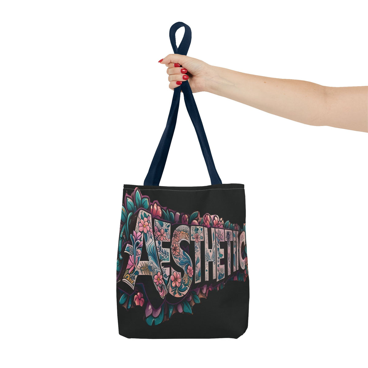 Aesthetic Black Floral Tote Bag - Eco-Friendly Shopping Bag - 3 Sizes