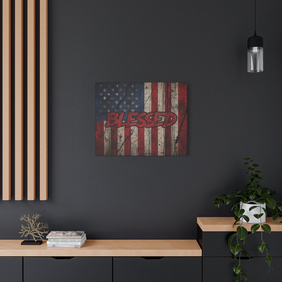 Blessed Canvas Wall Art - Vintage American Flag - Gallery Wrapped - Patriotic Americana Decor - Rustic Flag Art - 35 Sizes