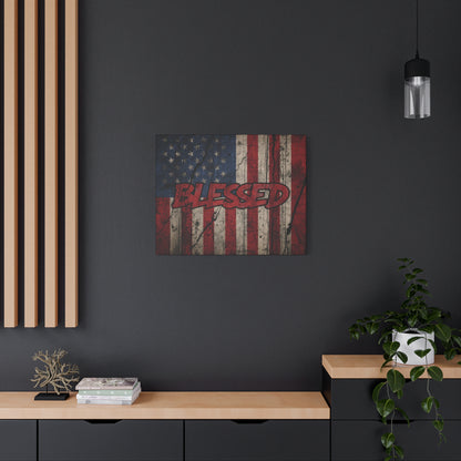 Blessed Canvas Wall Art - Vintage American Flag - Gallery Wrapped - Patriotic Americana Decor - Rustic Flag Art - 35 Sizes
