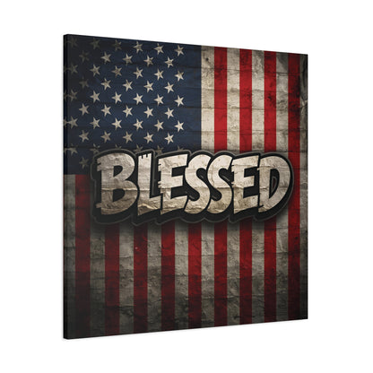 Blessed Vintage American Flag Canvas Wall Art - Patriotic Home Decor