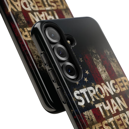 Patriotic Phone Case - Stronger Than Yesterday Design - Up Against a Vintage American Flag Background - Gift for Veterans - Motivational Quote - USA Pride - Independence Day