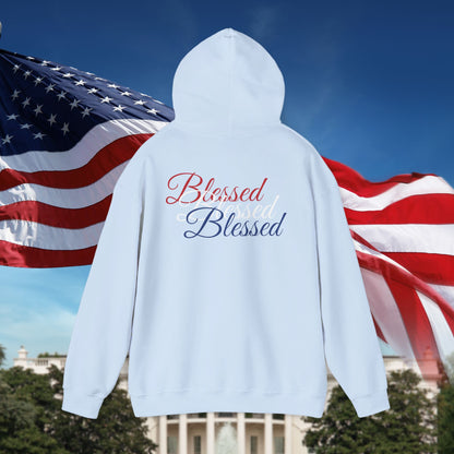 Blessed Hoodie - Patriotic Red White Blue - Unisex Pullover - Front & Back Print - S-5XL
