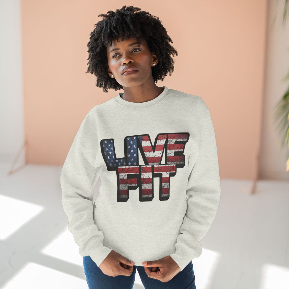 Patriotic Fitness Sweatshirt - American Flag LIVE FIT Design - Red White Blue Crewneck - Unisex S-3XL