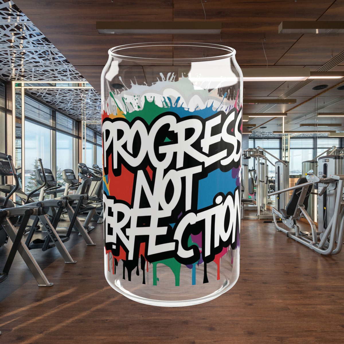 Sipper Glass  16oz - Vibrant - Progress  Not  Perfection  Design