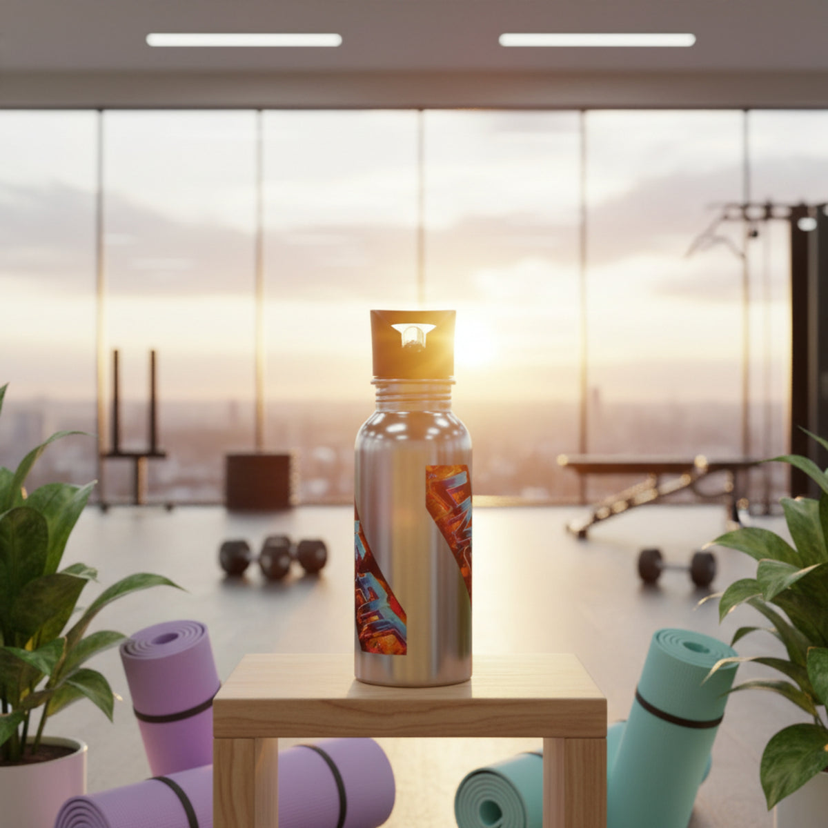 Vibrant - LIVE FIT - Stainless Steel  - 20oz - Water Bottle - Flip Top Spout - With Straw - Eco-Friendly - Fitness