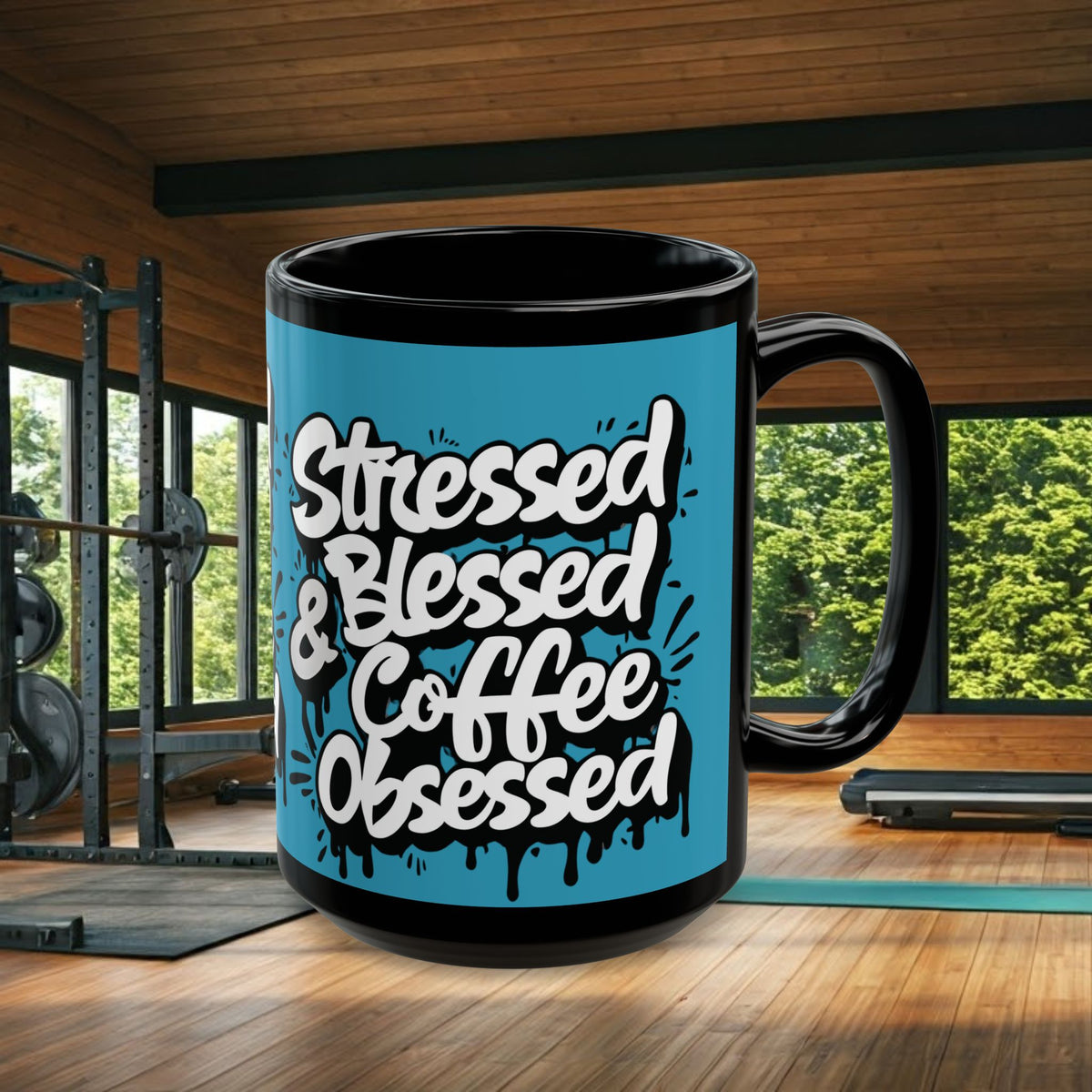 Stressed Blessed & Coffee Obsessed Mug - Black Ceramic - 11oz/15oz