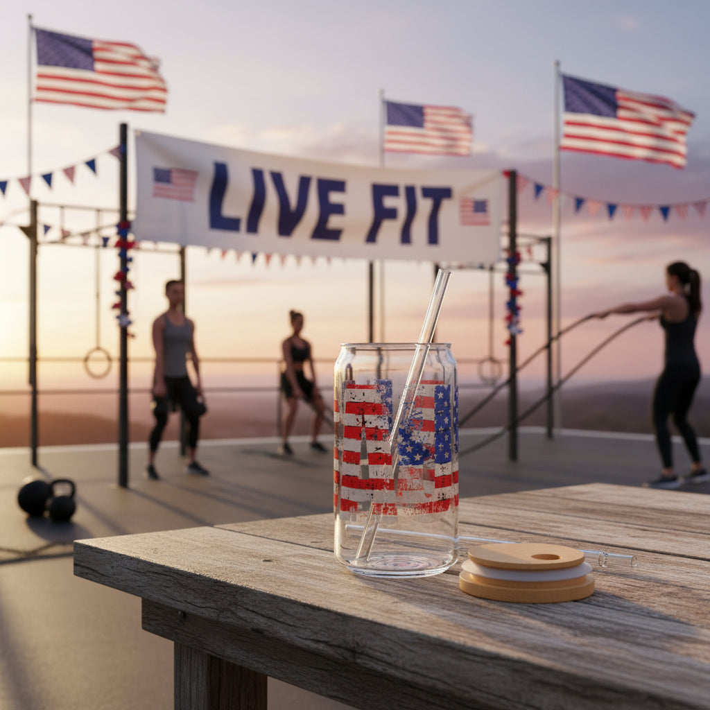 USA Pride  16 oz  Clear  Tempered  Sipper Glass Gasket-Push Bamboo Lid