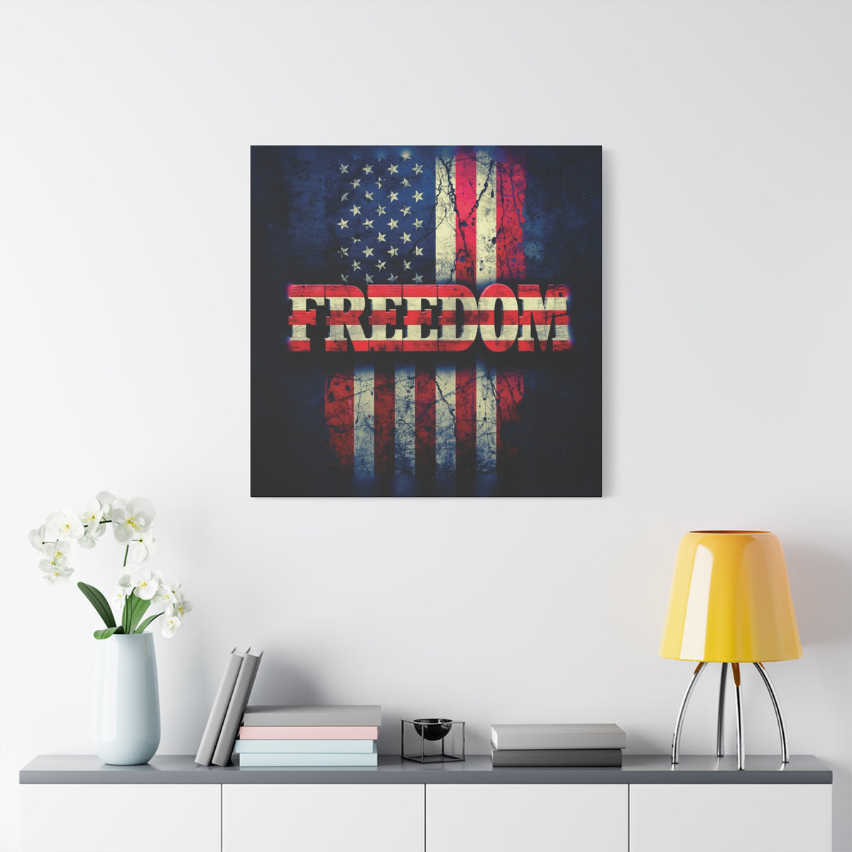 Freedom Canvas Wall Art - Patriotic Vintage American Flag - Gallery Wrapped - Red White Blue - 35 Sizes Available