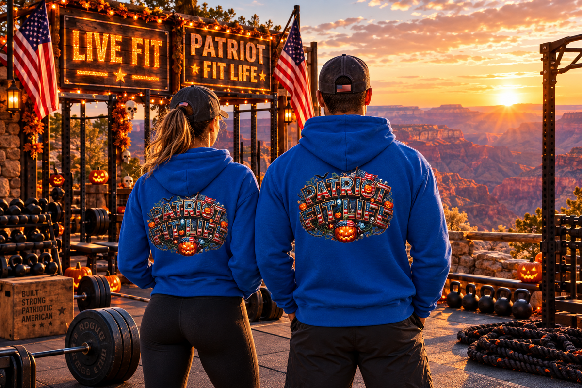 Patriot Fit Life Halloween Hoodie - Haunted Marquee Flag Graphic | Skeleton Pumpkin | Unisex S-5XL