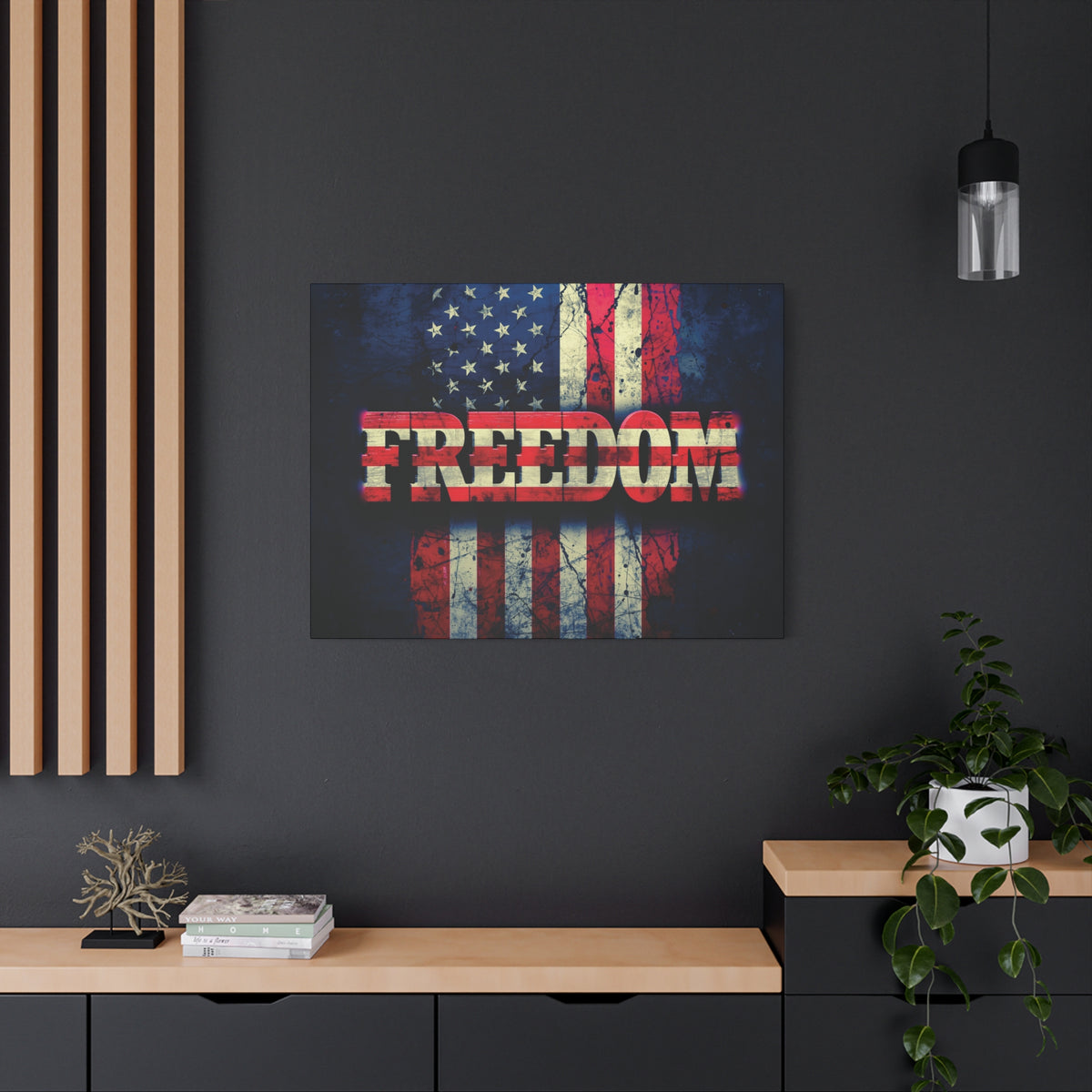 Freedom Canvas Wall Art - Patriotic Vintage American Flag - Gallery Wrapped - Red White Blue - 35 Sizes Available