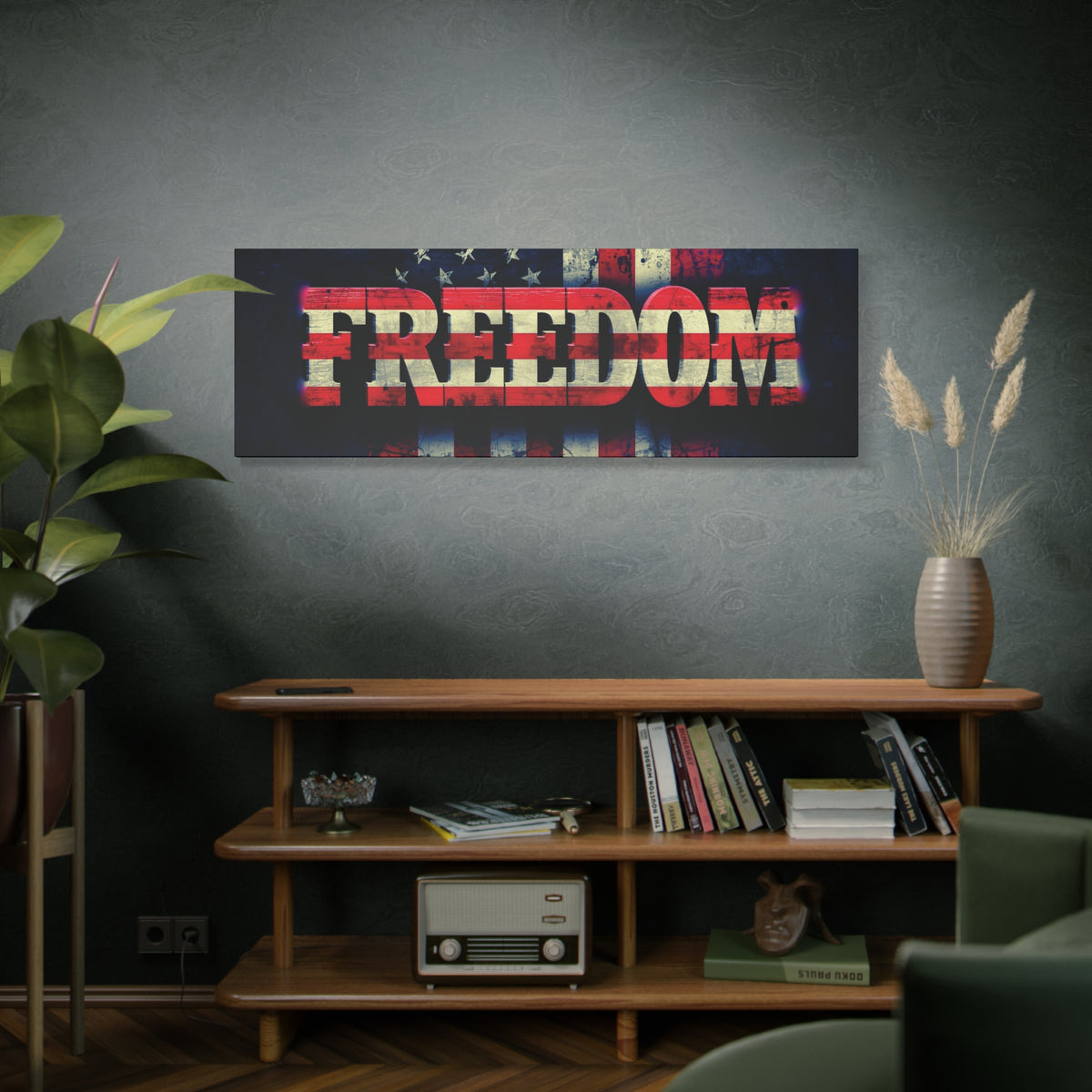 Freedom Canvas Wall Art - Patriotic Vintage American Flag - Gallery Wrapped - Red White Blue - 35 Sizes Available