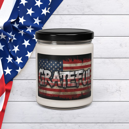 Grateful Scented Soy Candle - 9oz - Patriotic American Flag - Red White Blue - Veterans Day Independence Day Gift