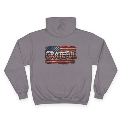 Grateful - Champion Hoodie - Vintage American Flag Design - Red White Blue - Unisex S-3XL