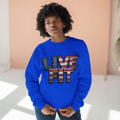 Patriotic Fitness Sweatshirt - American Flag LIVE FIT Design - Red White Blue Crewneck - Unisex S-3XL