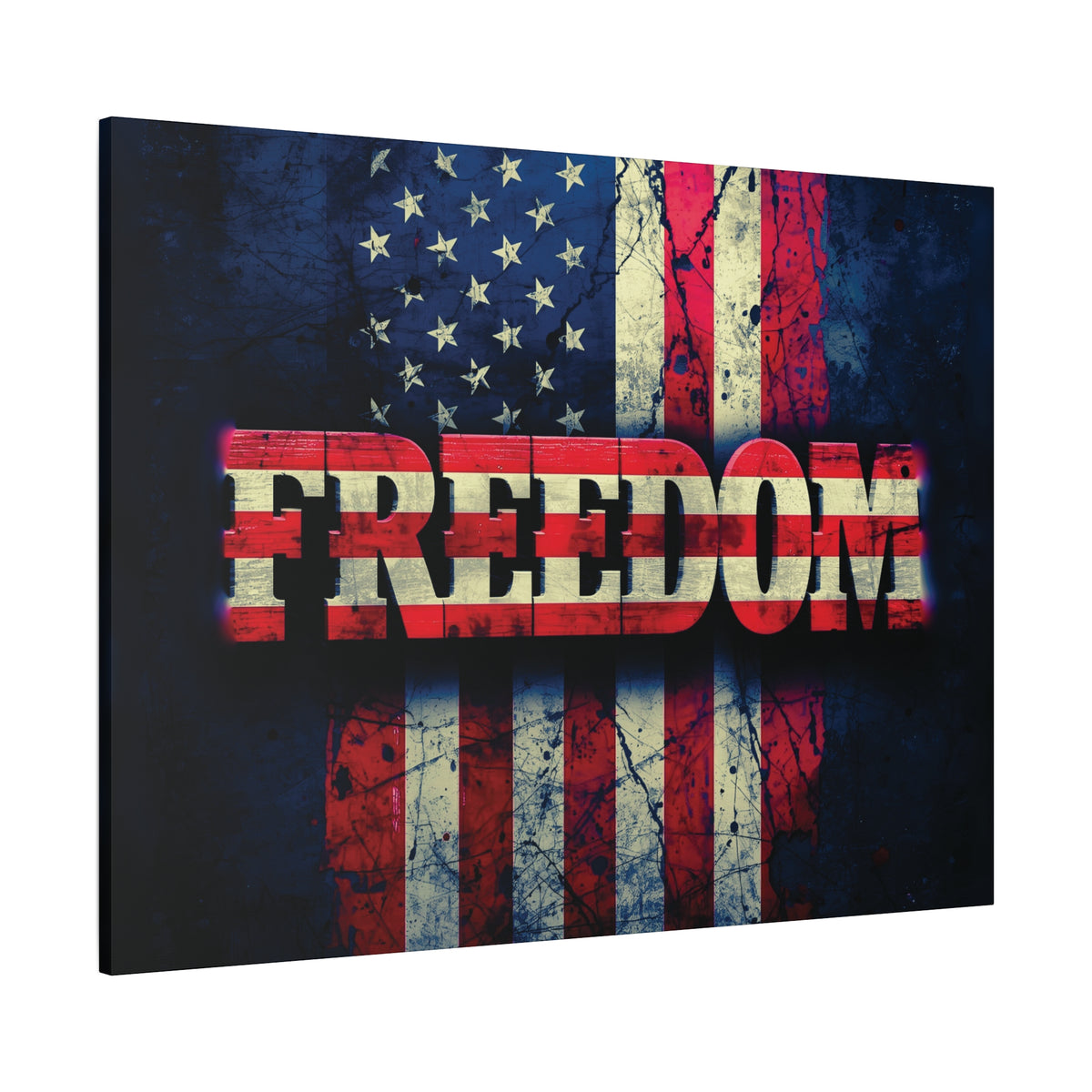 Freedom Canvas Wall Art - Patriotic Vintage American Flag - Gallery Wrapped - Red White Blue - 35 Sizes Available