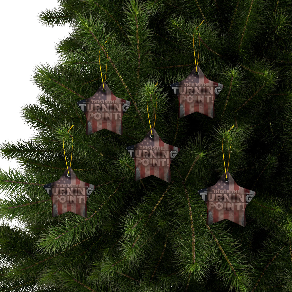Patriotic Ceramic Ornaments - Charlie Kirk Inspired - This Is The Turning Point! - American Flag Backdrop