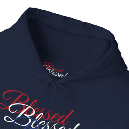Blessed Hoodie - Patriotic Red White Blue - Unisex Pullover - Front & Back Print - S-5XL