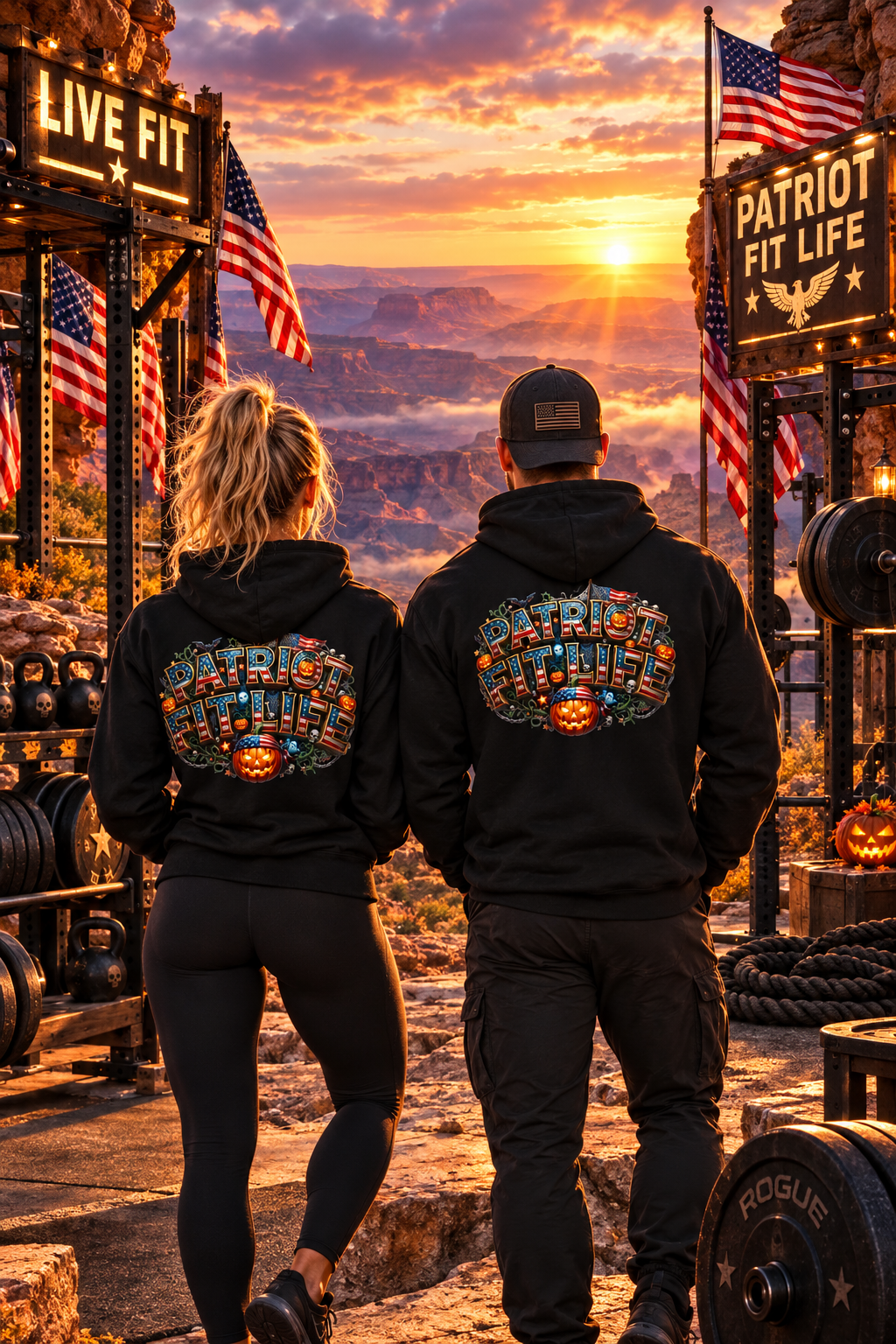 Patriot Fit Life Halloween Hoodie - Haunted Marquee Flag Graphic | Skeleton Pumpkin | Unisex S-5XL